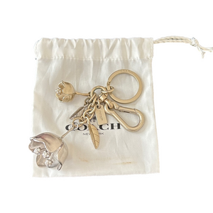 Coach Silver Tea Rose Floral Keychain EUC with Dustbag